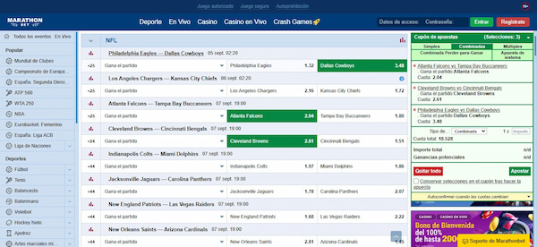 Marathonbet - Fúbol americano en casas de apuestas de España 2025