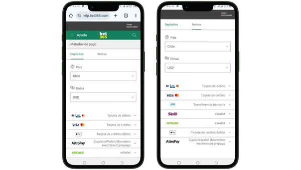 Metodos de pagos en bet365 chile