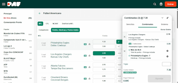PAF - Fúbol americano en casas de apuestas de España 2025