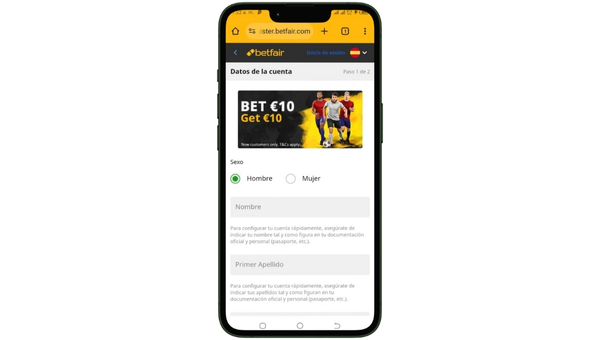 Registro en Betfair