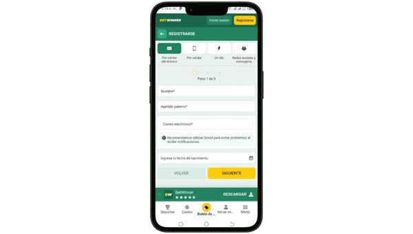 Registro en Betwinner