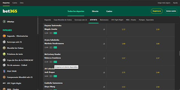 Ver Tenis Online Gratis en Bet365