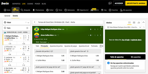 Ver Tenis Online Gratis en Bwin