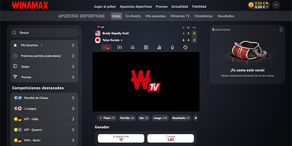 Ver Tenis Online Gratis en Winamax