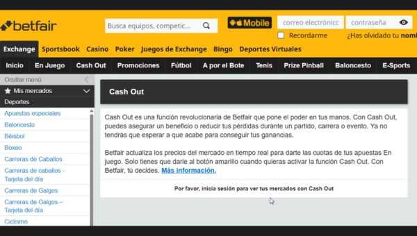 Cash out betfair