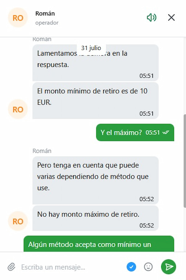 Chat en vivo - 1xBet Casino España