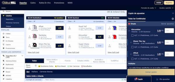 William Hill - Carreras de caballos en casas de apuestas de España 2025