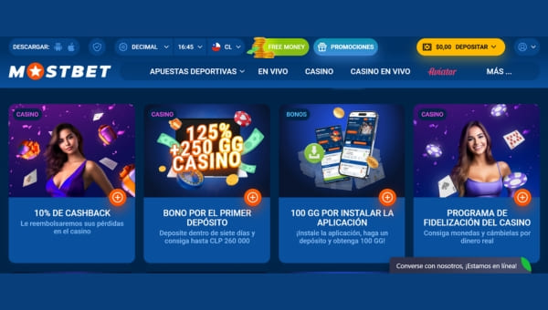 Bono de bienvenida de Casino Mostbet