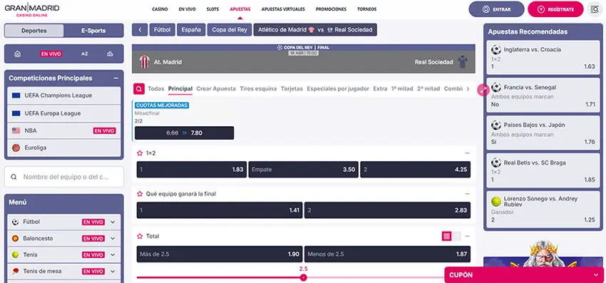 Apuestas en la Copa del Rey en Casino Gran Madrid