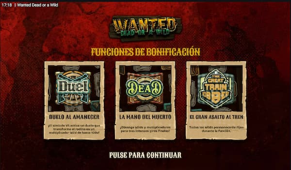 Funciones de bonificacion Wanted Dead or a Wild