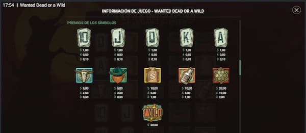 Lineas de pago de Wanted Dead or a Wild