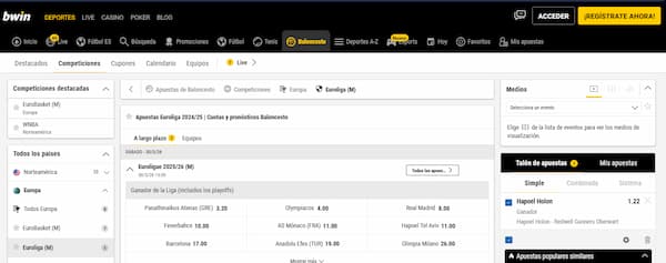Las Mejores Casas de Apuestas para ver La Euroliga: Bwin
