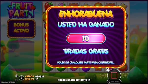 Giros gratis Fruit party tragamonedas