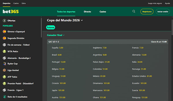 Mejores casas para Apostar en Mundial: Bet365