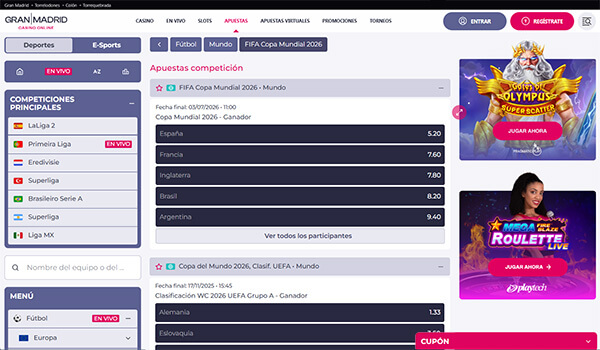 Mejores casas para Apostar en Mundial: Casino Gran Madrid