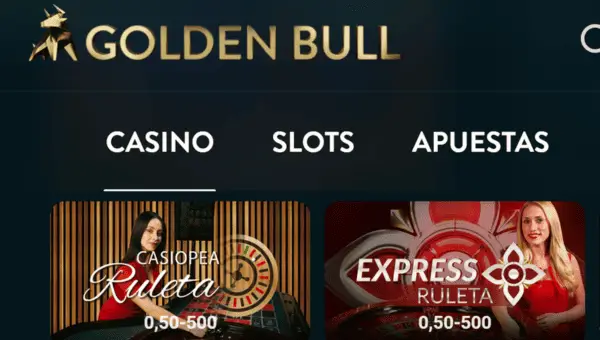 Página principal del Golden bull casino España