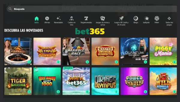 Página principal del Bet365 Casino Perú