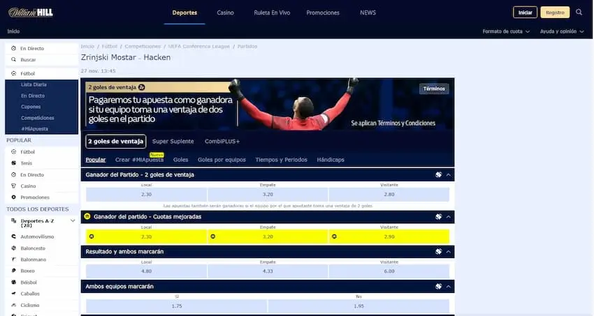 Mejores Plataformas para Apostar en la Conference League: William Hill