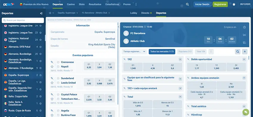 Apuestas en la Supercopa en 1xbet