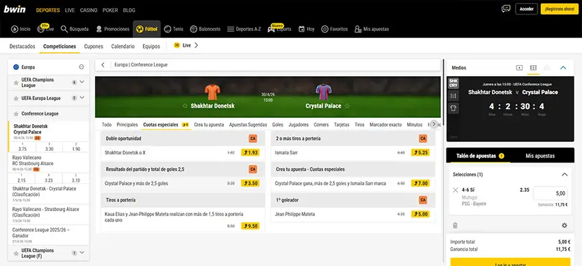 Apuestas en la ida de las semifinales de la Conference League en Bwin