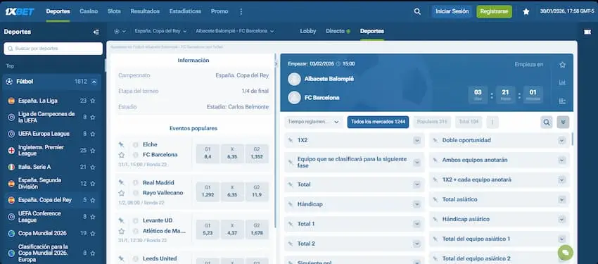 Apostar en el Albacete vs Barcelona en 1xBet
