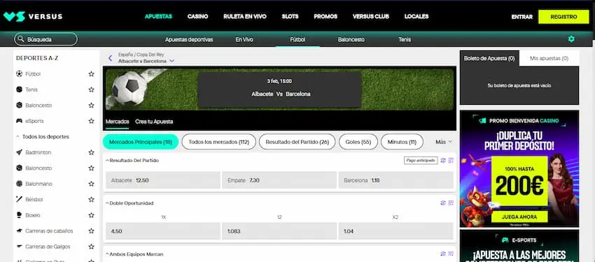 Apostar en el Albacete vs Barcelona en versus