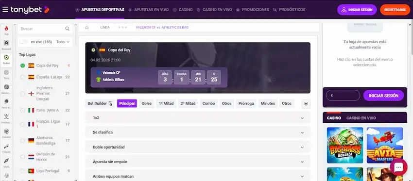 Apostar en la Copa del Rey en tonybet