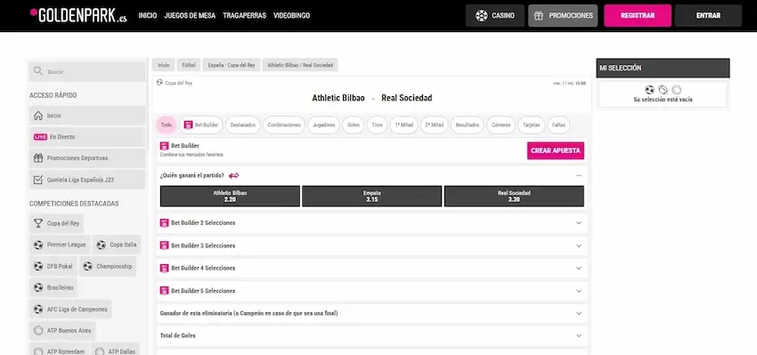 Cuotas del juego entre Athletic Club vs Real Sociedad en GoldenPark