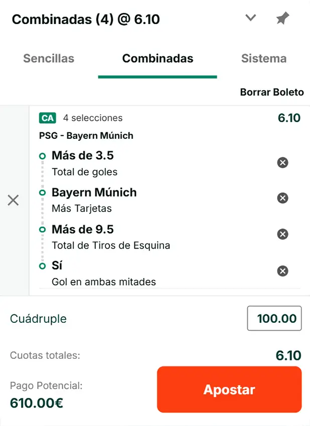 Combinada 1 - PSG vs Bayern Múnich