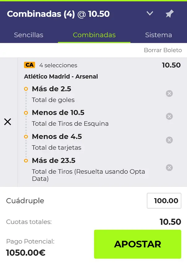 Combinada 2 - Atlético Madrid vs Arsenal