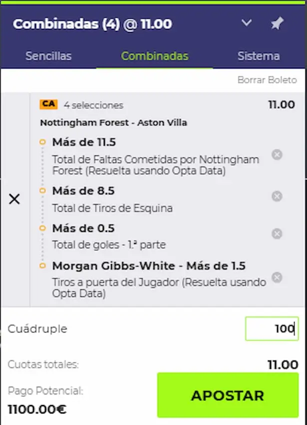 Combinada 1 Nottingham Forest vs Aston Villa
