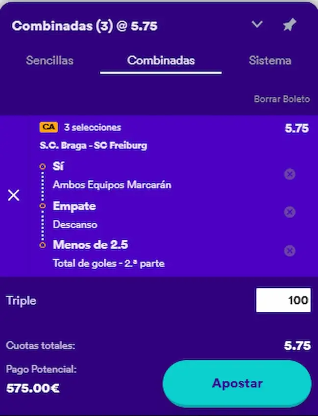 combinada 1 - Sporting Braga vs Friburgo