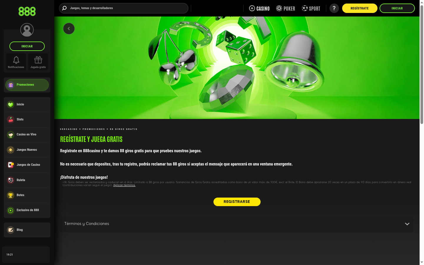 888 Casino: 88 giros gratis sin depósito en la web oficial