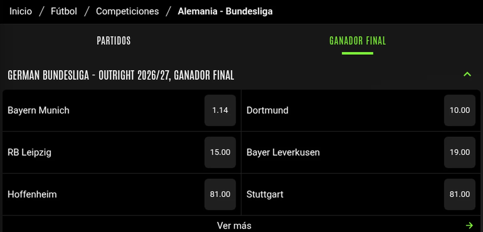 Cuotas al ganador de la Bundesliga 2026/27 en 888sport