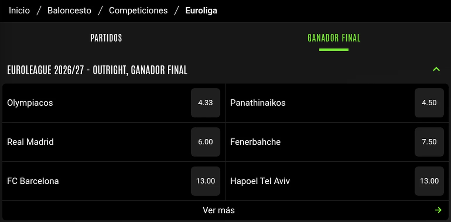 Cuotas al ganador de la Euroliga 2026/27 en 888sport