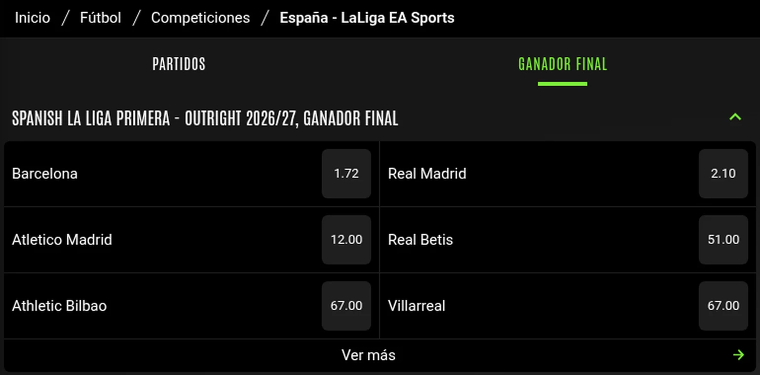 Cuotas al ganador de LaLiga 2026/27 en 888sport