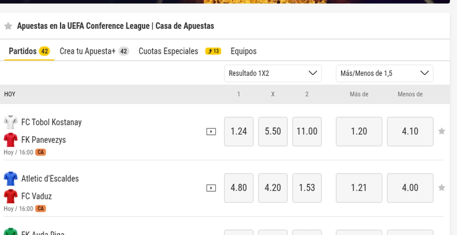 Cuotas de la ronda previa de la Conference League en bwin