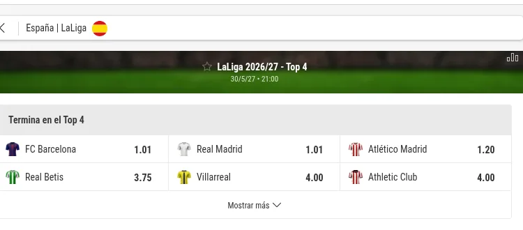 Mercado Top 4 de LaLiga 2026/27 en bwin
