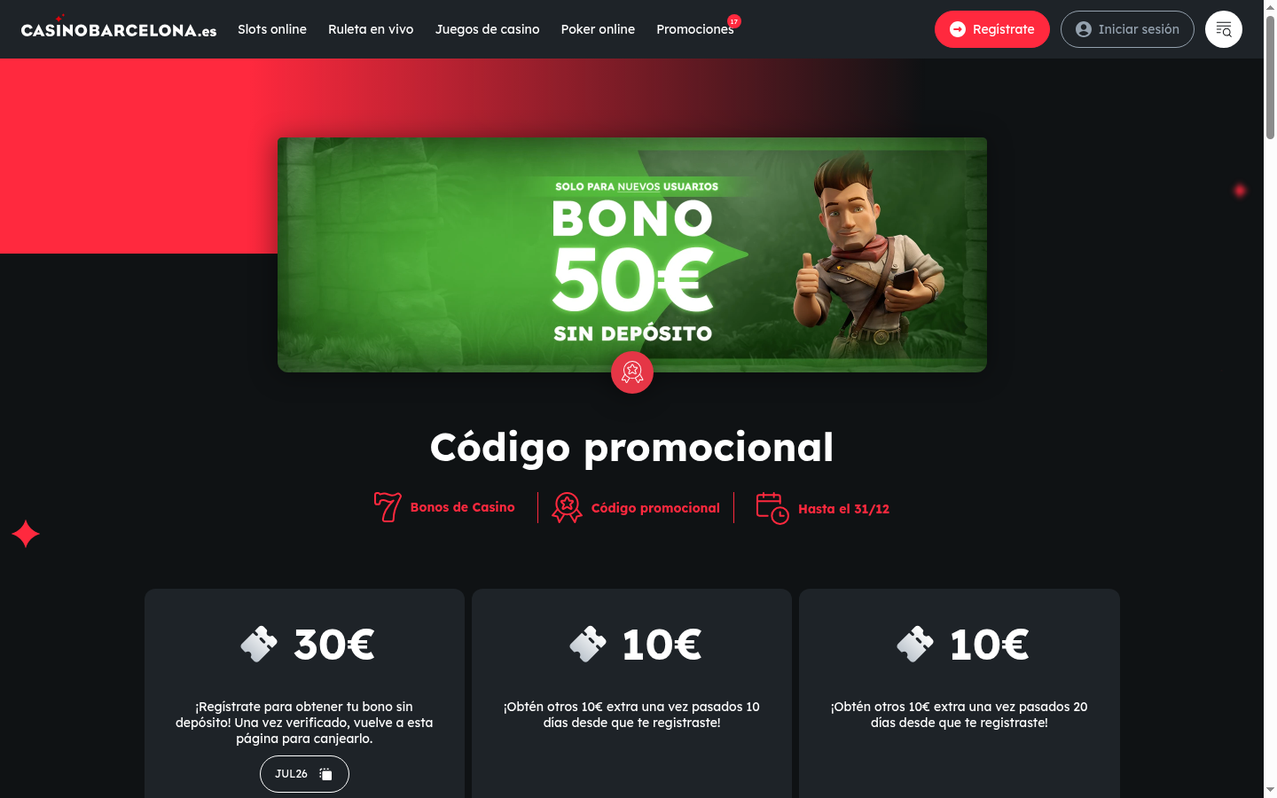 Casino Barcelona: bono de 50€ sin depósito en la web oficial