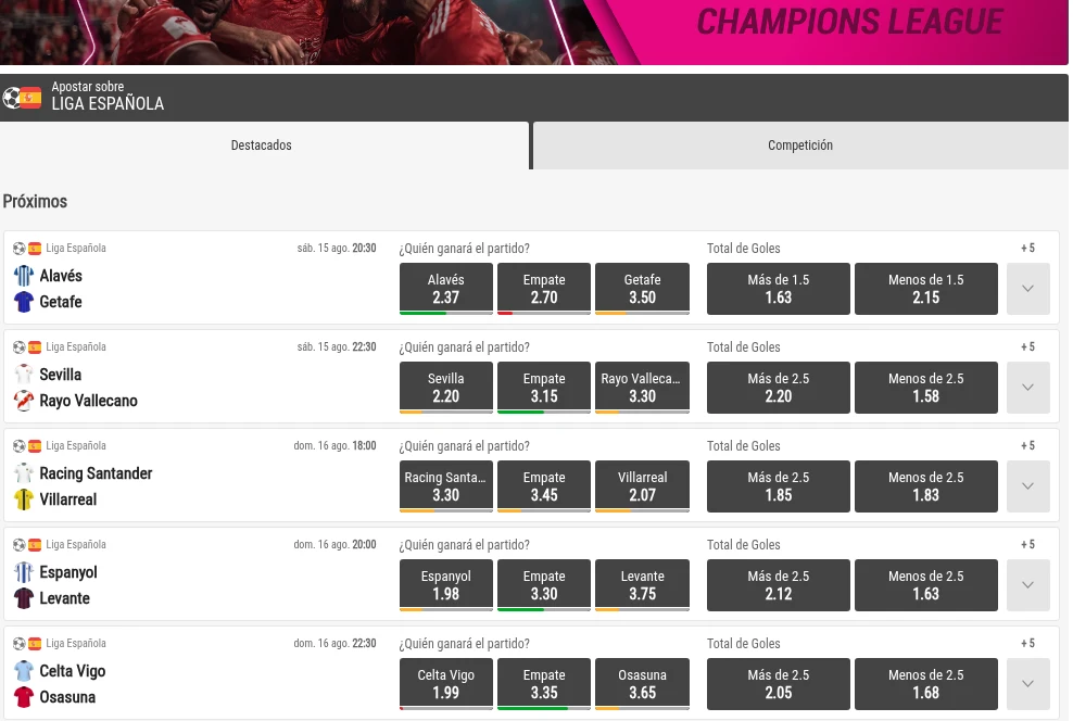 Cuotas de la primera jornada de LaLiga 2026/27 en GoldenPark