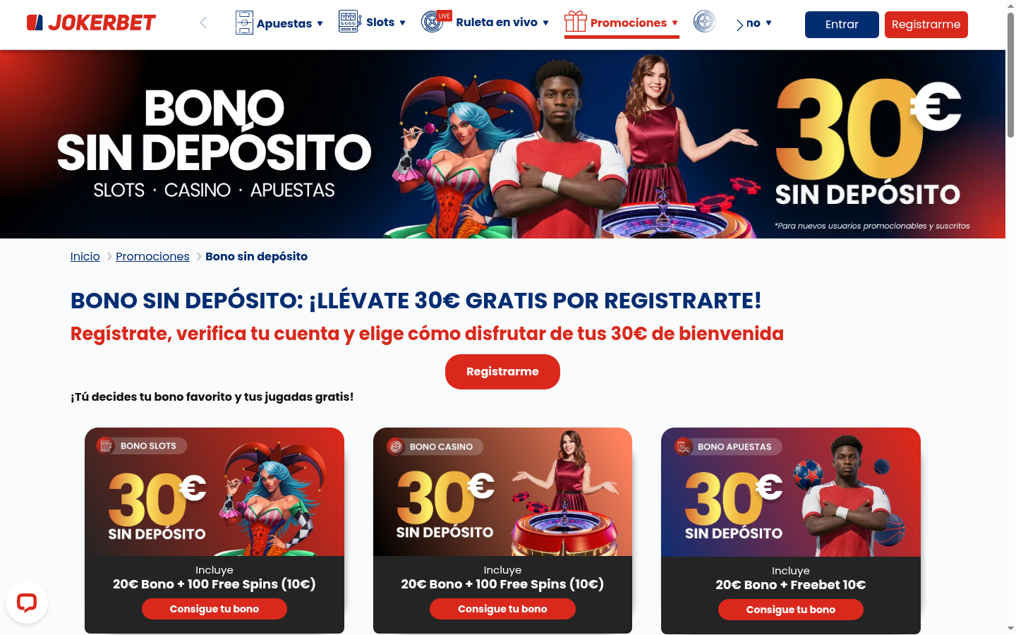 Jokerbet: 20€ de bono + 100 giros gratis sin depósito en la web oficial