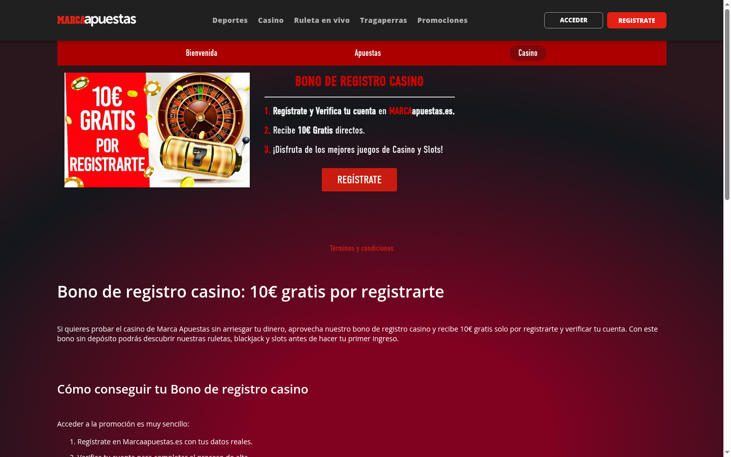 Marca Apuestas: 10€ de bono de registro sin depósito en la web oficial