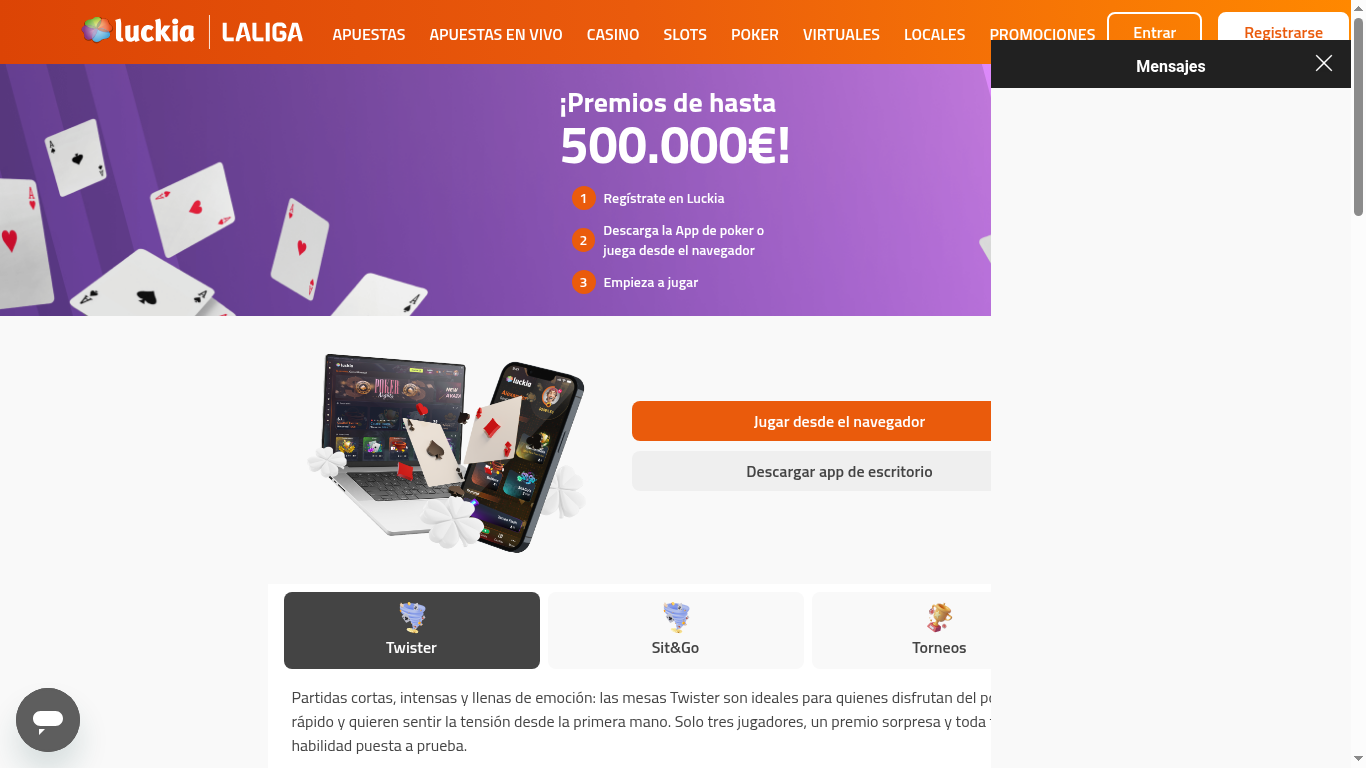 Luckia póker online: Twister, Sit and Go y torneos