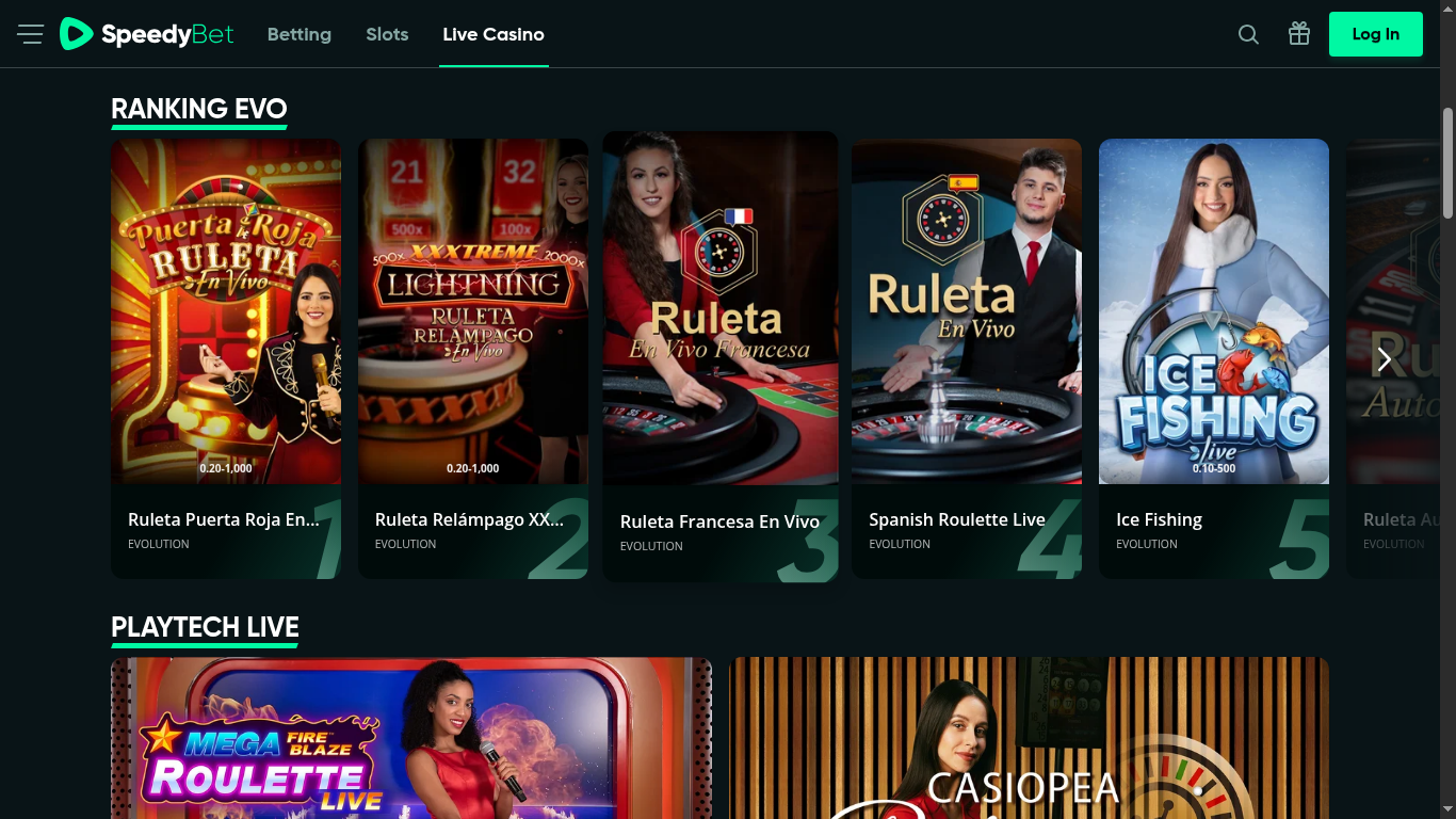 Mesas de casino en vivo de SpeedyBet