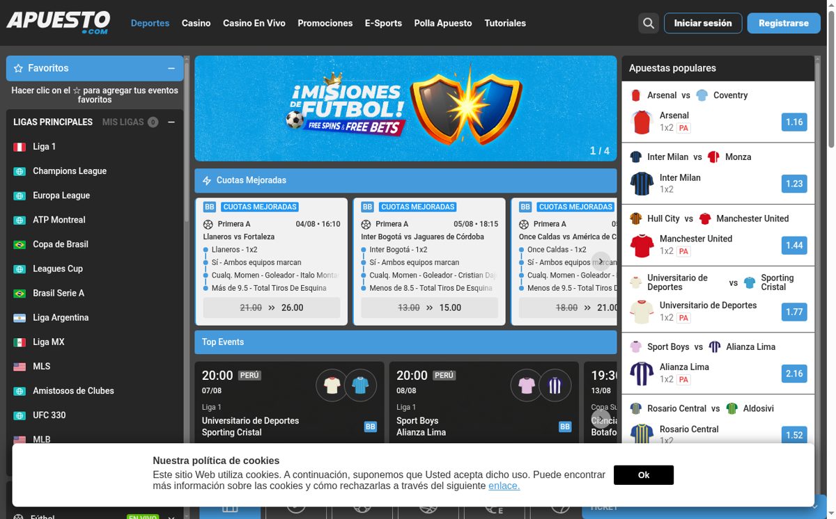 Sección deportiva de Apuesto con cuotas y Misiones Fútbol