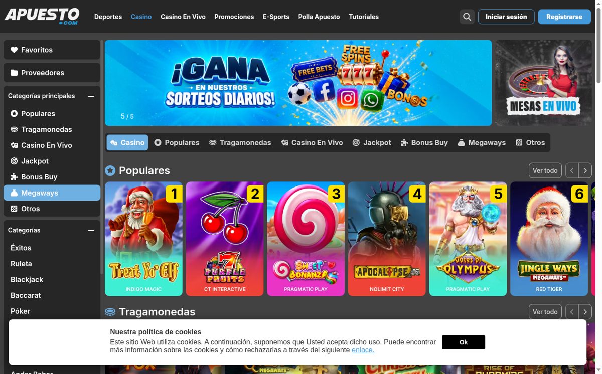 Casino online de Apuesto Perú con tragamonedas y sorteos diarios