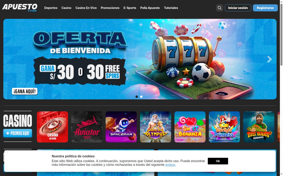 Oferta de bienvenida de Apuesto Perú: S/30 de apuesta gratis o 30 free spins