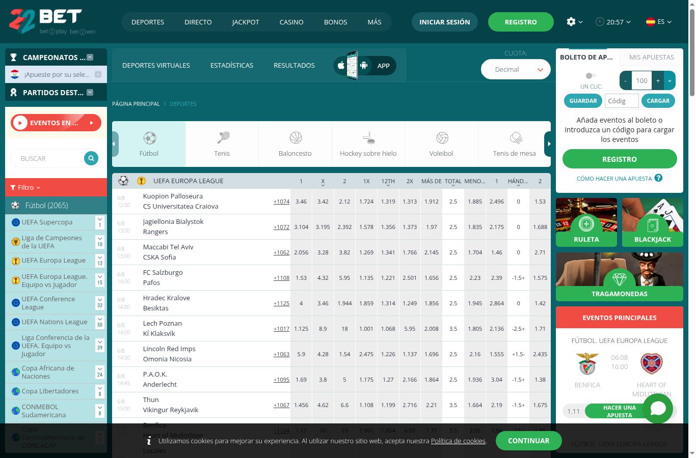 22Bet betbuilder (agosto 2026)