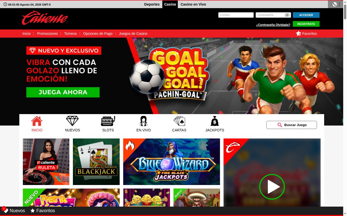 Casino online de Caliente Perú con tragamonedas y ruleta