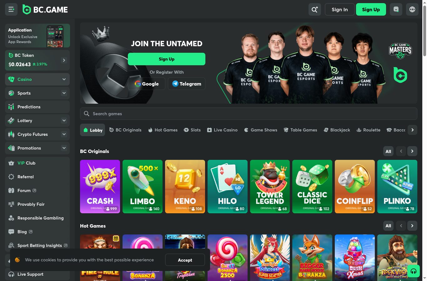 Sección de casino de BC.Game vista desde Paraguay (agosto 2026)